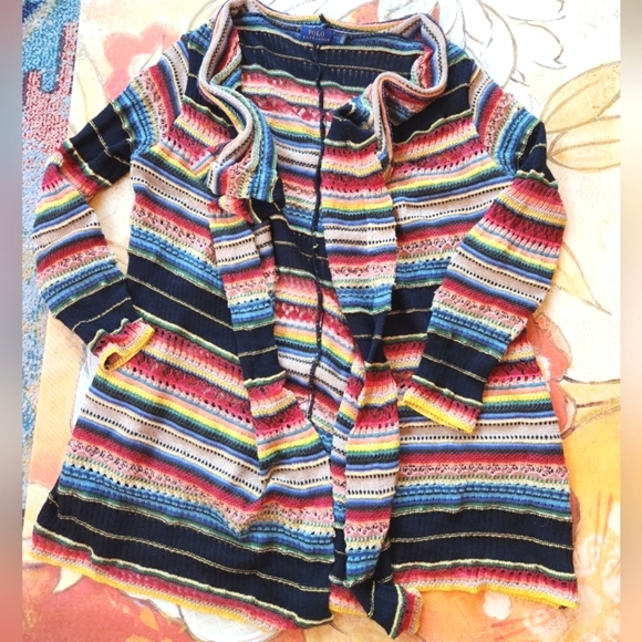 VTG POLO Ralph LAUREN Stripes Taos Multi Colored Serape Free Cozy Sweater SP EUC - Picture 4 of 16